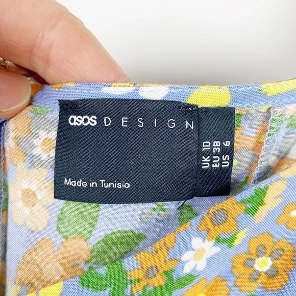 ASOS DESIGN Square Neck Long Sleeve Floral Print Mini Dress Women's Size 6 - Picture 4 of 7